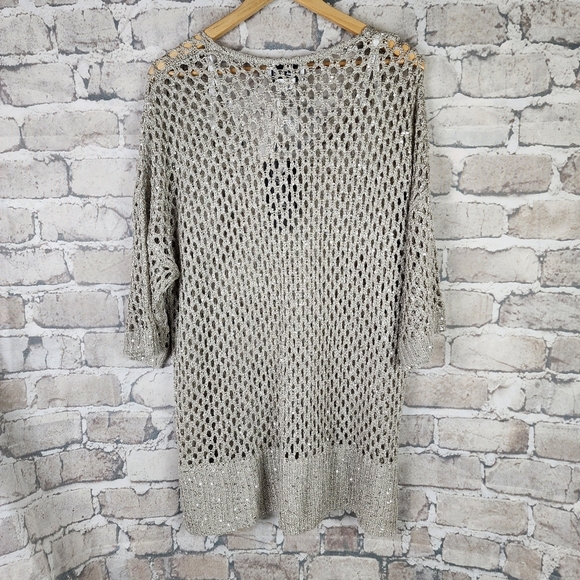 Joseph Ribkoff V Neck Crochet Knit Sweater Sequin Champange Size XXL - Picture 8 of 15